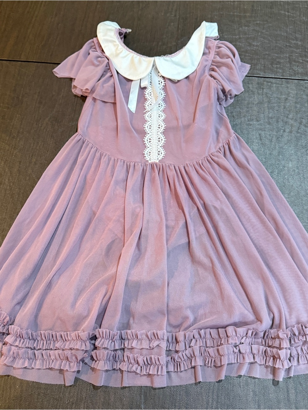 Weissman Girls' Lavender Peter Pan Collar Dress with Lace Trim Sz MC